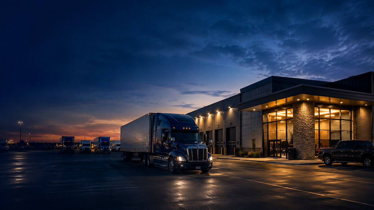 Trucker Heaven facility at dusk