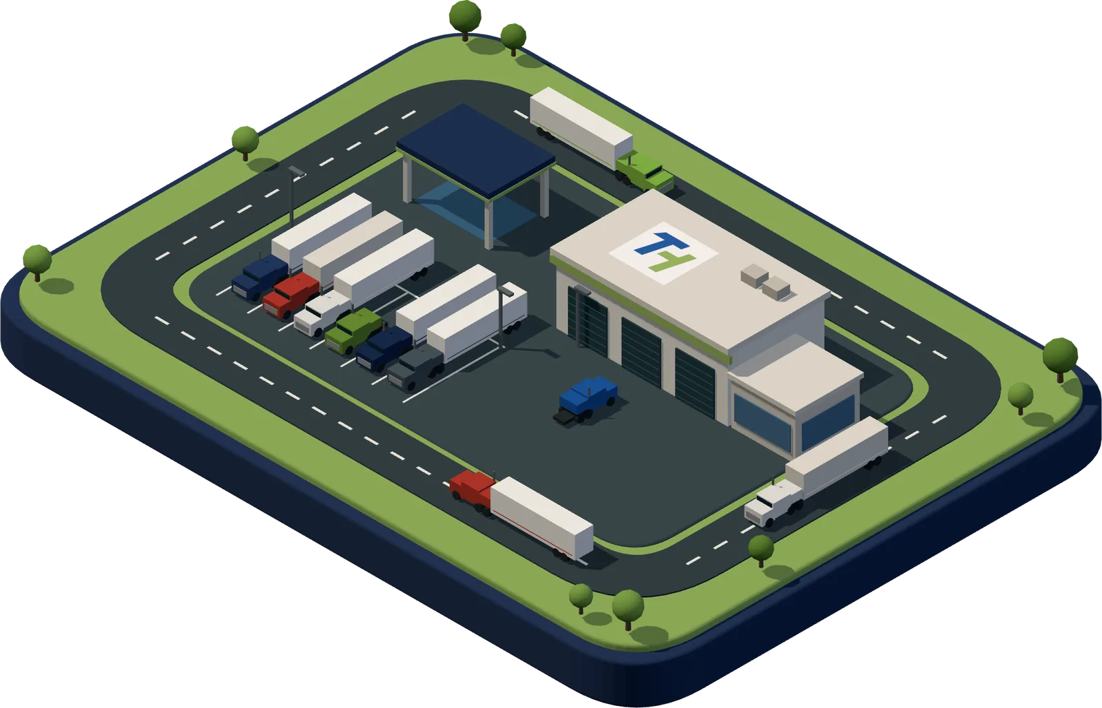 Illustrated map of the Trucker Heaven property with the repair shop, truck wash and truck parking