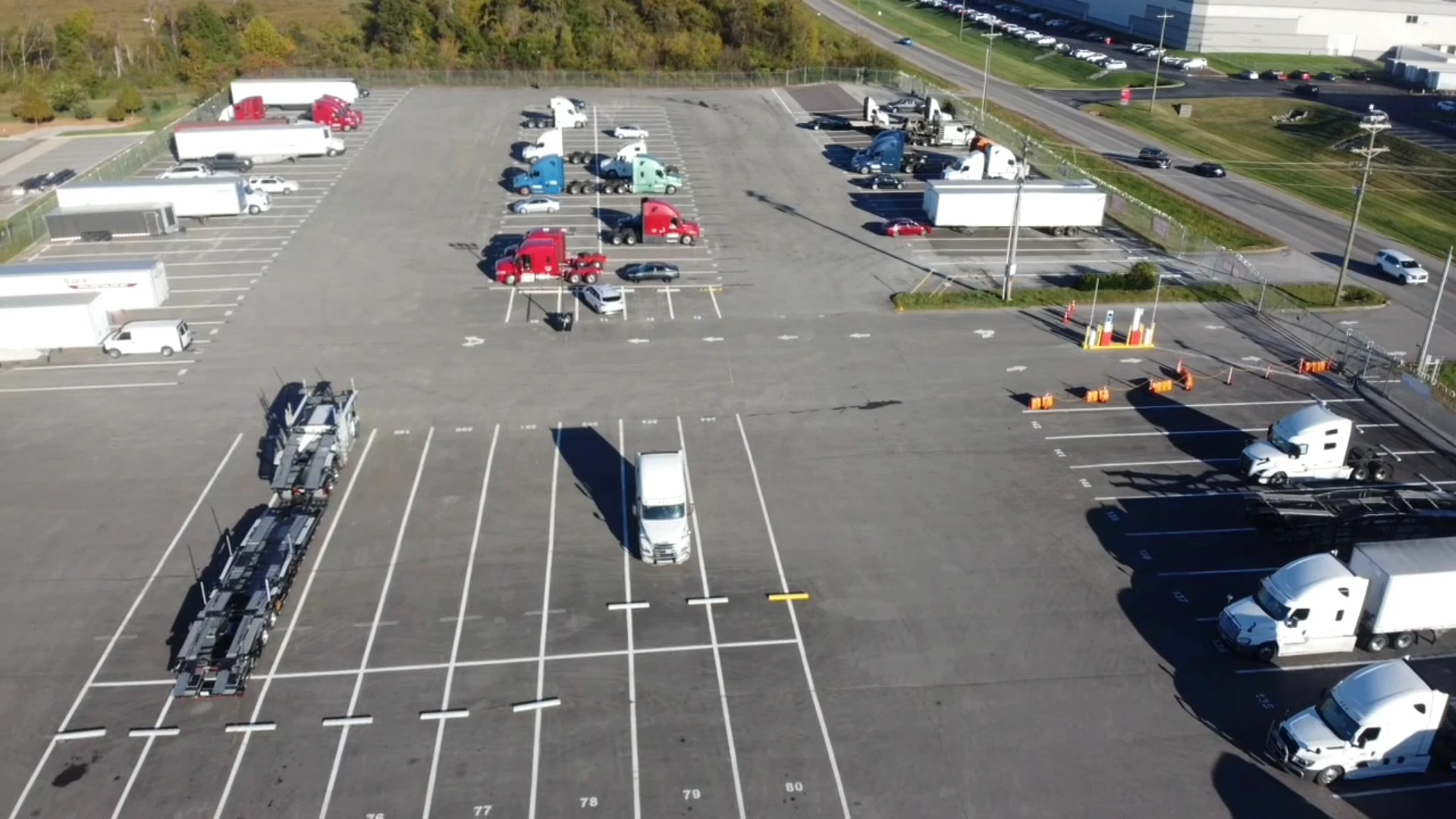 Aerial view of truck parking at Trucker Heaven